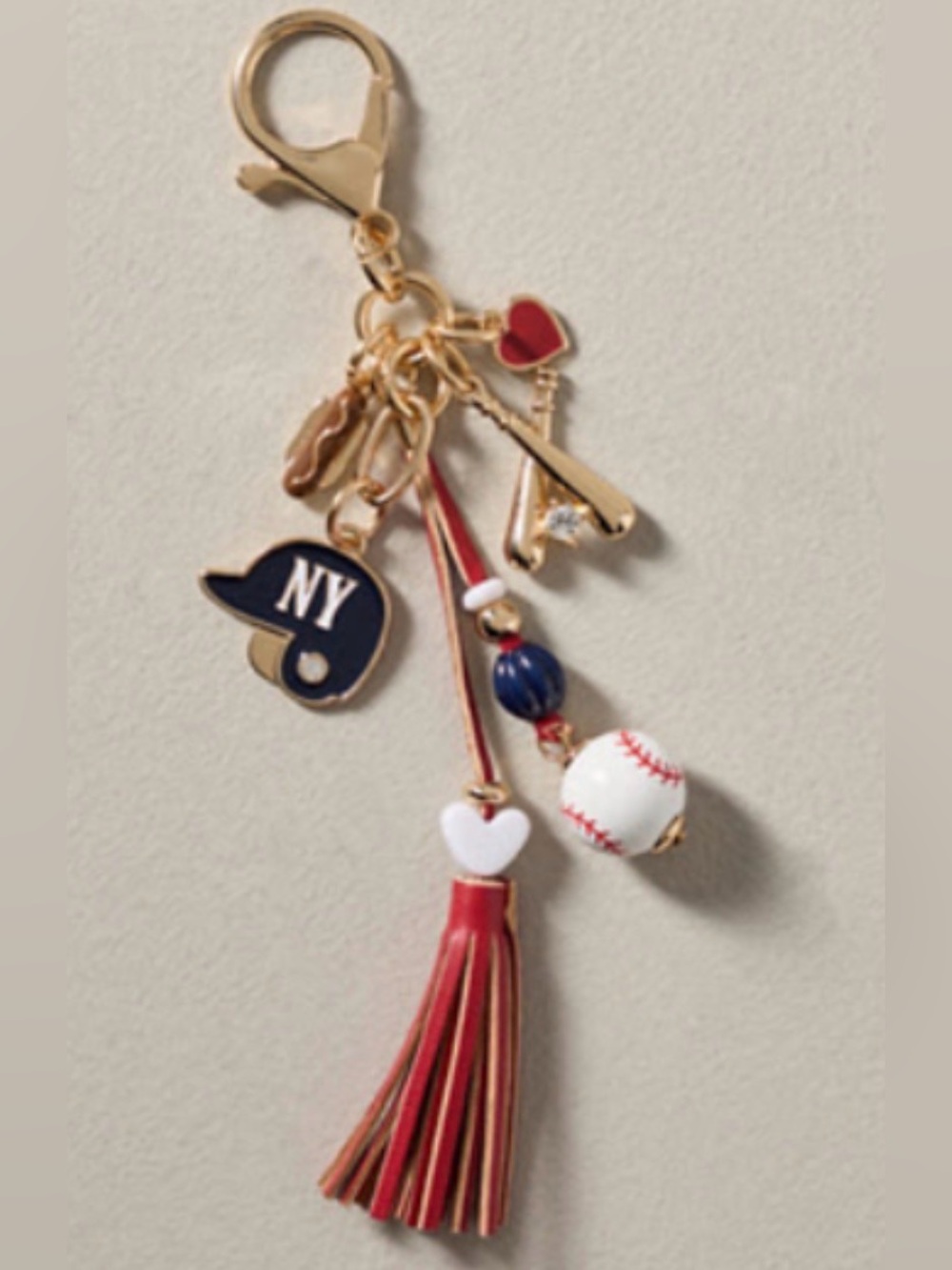 NWT Jewelry Baseball Bag Charm Anthropologie New York Yankees Keychain Gold